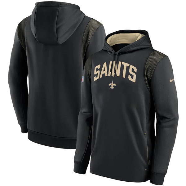 Men's New Orleans Saints Black Sideline Stack Performance Pullover Hoodie 002